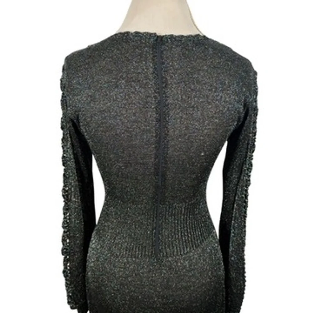Vintage Black Metallic Shimmer Maxi Bodycon Dress Stretch Crochet Size S/M - Picture 9 of 14